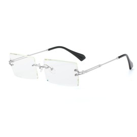 LASPOR Silver Rimless Sunglasses Rectangle for Men and Women 90s 2000s Retro Vintage Square Frameless Tinted Glasses Shades (Silver-Clear)