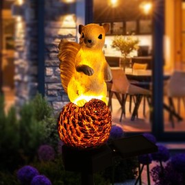 QH & Garden Solar Outdoor Lights Squirrel Garden Statues Decor，Resin Squirrel Solar Light Birthday Gifts for Mom- Waterproof Cute Animal Figurine Lights for Balcony, Yard, Lawn, Pathway, Walkway