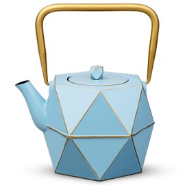 Toptier Cast Iron Teapot, Stovetop Safe Japanese Cast Iron Tea Kettle, Diamond Design Tea Pot with Removable Infuser for Loose Tea, 30 Ounce (900 ml), Blue