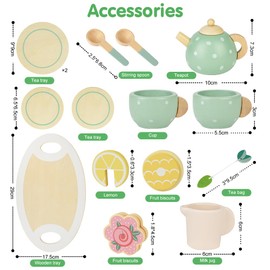 HOTUT Children's Wooden Tea Set, Play Kitchen Accessories, Children's Kitchen Wooden Toy, Tea Set Children's Toy, Tea Party Play Kitchen Role Play Gift for Boys Girls from 3 Years