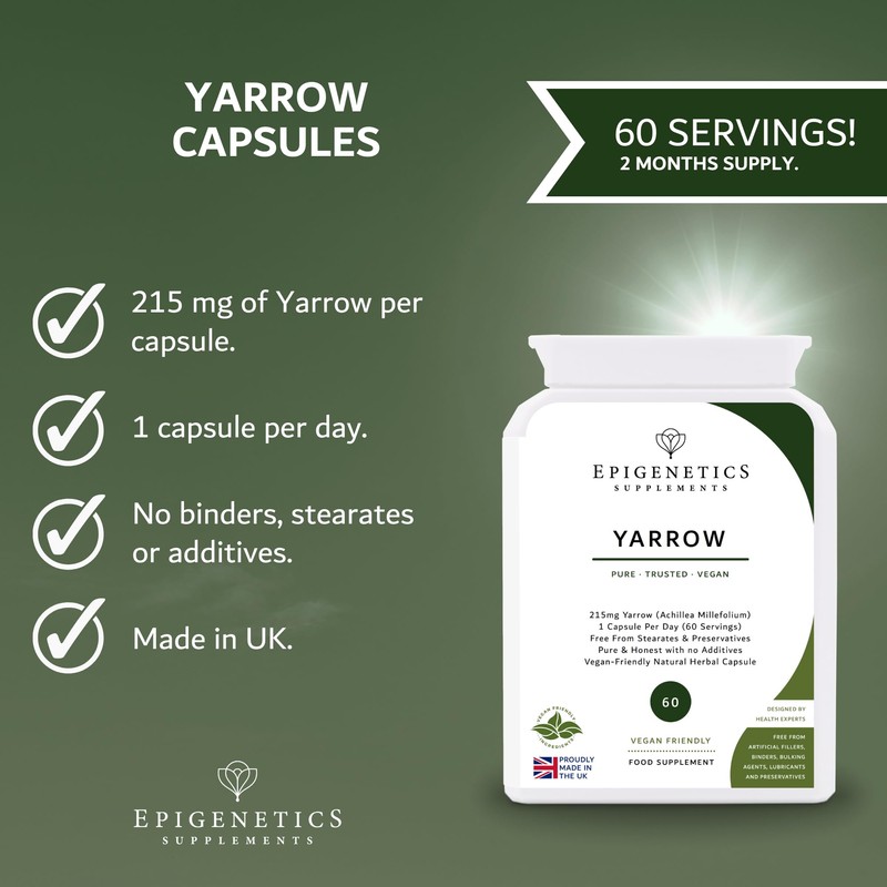 Yarrow 215mg | Natural Achillea Millefolium Herb Supplement | 60