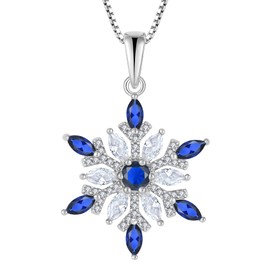 YL Snowflakes Necklace Sterling Silver Winter Pendant Created Sapphire Christmas Jewelry for Women