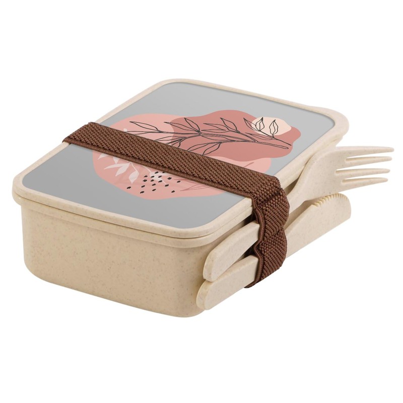 Lunch Box Lunchbox mit Besteck, Grau, einfache Blätter, minimalistisch, tropisch,