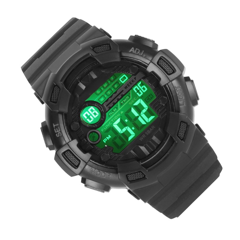 Men Dual Time Sports Watch Outdoor Waterproof PU Strap Digital
