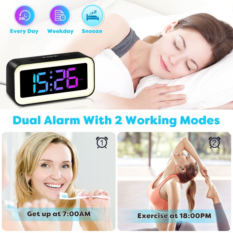 MOSUO Digital Alarm Clock with RGB Light, Digital Clock with