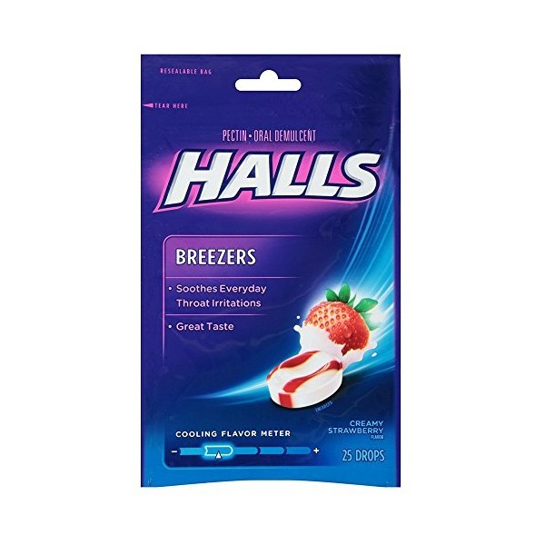 Halls Breezers Drops Cool Creamy Strawberry 25 ea (Pack of 6)