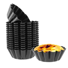 YIXNSW Pack of 16 Egg Tart Moulds Mini Small Tartlets for Preparing Mini Cakes, Muffins, Tarts and Quiches, Black