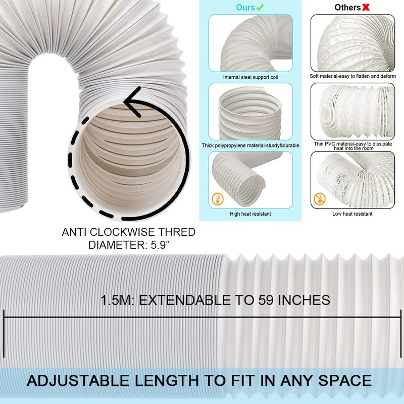 HOXHA 2 Pack Portable Air Conditioner Hose with Coupler 5.9