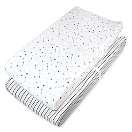 American Baby Company 2 Pack Printed 100% Natural Cotton Jersey Knit Fitted Contoured Changing Table Pad Cover, Silver Black Arrow/Stripe, Soft Breathable, Boys and Girls
