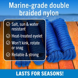 Dock Lines Boat Ropes for Docking, 3/8" Double Braided Mooring Marine Rope, 15ft Nylon Rope with Loop, Royal Blue, 4 Pack