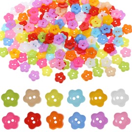 Giantree Pack of 200 Colourful Buttons for Crafts, Flower Buttons, 15 mm, Children's Buttons, Plastic Buttons for Sewing, 2 Holes, Sewing Buttons for DIY Crafts, Scrapbooking, Painting, Cardigan and