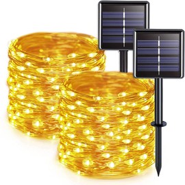 MXCOCO 2Pcs Guirnaldas de Luces Solares Exterior, 10M 100 LED Cadena de Luces, Impermeables IP65, 8 Modos de lluminación, Lámparas Decorativas para Jardin, Hogar, Boda, Navidad