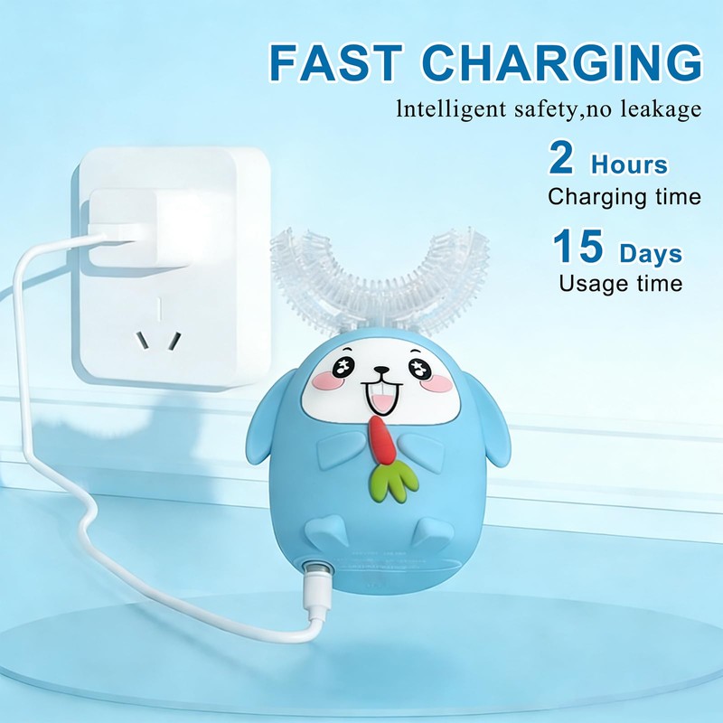 SNOWROSE Kids U-Shaped Electric Toothbrush, IPX7 Waterproof Design with 4