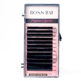 BOSS BAE Individual Eyelash Extensions, Mixed Tray 0.07/0.10 Thickness B/C/C+/D/CC Curl Single 8-15mm, Classic Lashes Extensions Supplies (Mixed_0.07_C+_8-15)