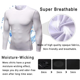 White Compression Shirts for Men Long Sleeve Athletic T-Shirts Workout Running Tops Cool Dry Basketball Baselayer Undershirts