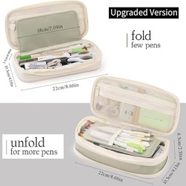 Large Capacity Pencil Case with Zipper, Cute Pencil Case Aesthetic Pencil Case, Big Capacity Pouch Organizer Multiple Compartment Double Zipper for Office College School Travel(Green)