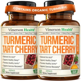 Tart Cherry Capsules – 4-in-1 Turmeric Tart Cherry Supplement for Uric Acid Balance & Joint Health – 10:1 Tart Cherry Extract Capsules with Celery Seed, Turmeric Curcumin & Black Pepper – 2 Pack