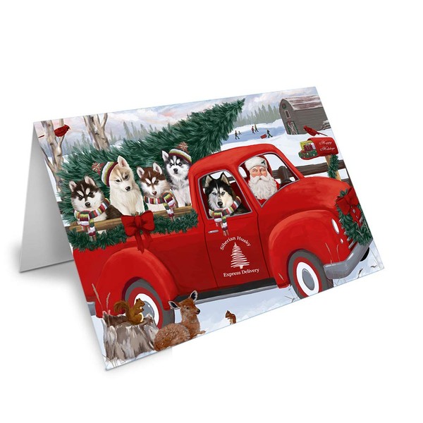 Christmas Santa Express Delivery Siberian Huskies Dog Family Greeting Card GCD69044 (10)