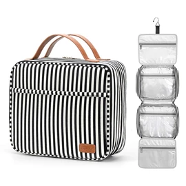 Bosidu Hanging Toiletry Bag for Men and Women, Large Capacity Waterproof Travel Toiletry Bag with 4 Compartments & 1 Sturdy Hook, Ideal for Travel or Daily Use(Black & White Striped)