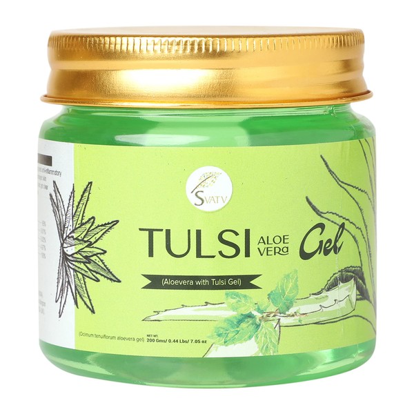 SVATV Tulsi (Sacred Basil) Aloe Vera Gel | Natural Aloe Vera Gel | Moisturizes Skin | Brightens Blemishes on the Face | Paraben and Sulphate Free - 200g