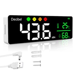 Digital Sound Level Meter 30-130dB Decibel Meter, Noise/Temperature/Hygrometer with 11 Inch Large LED Screen, Wall Hanging Noise Measurement Tester Sound Level Meter for Classroom, Office, Factory