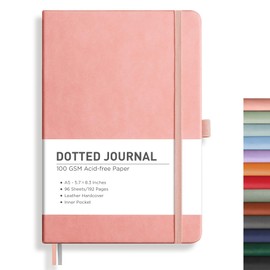 RETTACY Bullet Dotted Journal Notebook, 192 Pages, A5 Medium Size (5.7'' x 8.3''), Leather Hardcover, 100 GSM Thick Paper, for Bullet Journaling, Planning, Tracking (Pink)