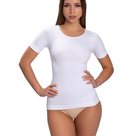 Sodacoda Women's Seamless Tummy Control Shirt - Strong Compression for Abdomen, Upper Arms and Waist - Shapewear Shapewear Bodice, White, L