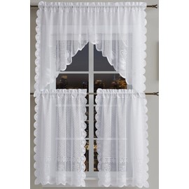Warm Home Designs 3 Piece White Kitchen Window Curtains Set Includes 2 36 Inch Curtains & Kitchen Valance. Coffee Kitchen Curtains Set for Coffee Decor or Coffee Kitchen Decor. KI White Coffee