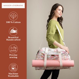 Maison d'Hermine Canvas duffle bag with yoga mat holder, Multi functional bag, Carrier Pocket,Adjustable shoulder straps,Bag for Office, Workout, Beach and Gym - Sweet Rose Lavender