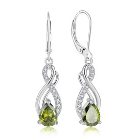 Oskani Infinity Birthstone Earrings for Women 925 Strling Silver 5A Cubic Zirconia Dangle Drop Leveback Earrings Jewelry Birthday Christmas Day for Mother Wife Mom Her,Cubic Zirconia