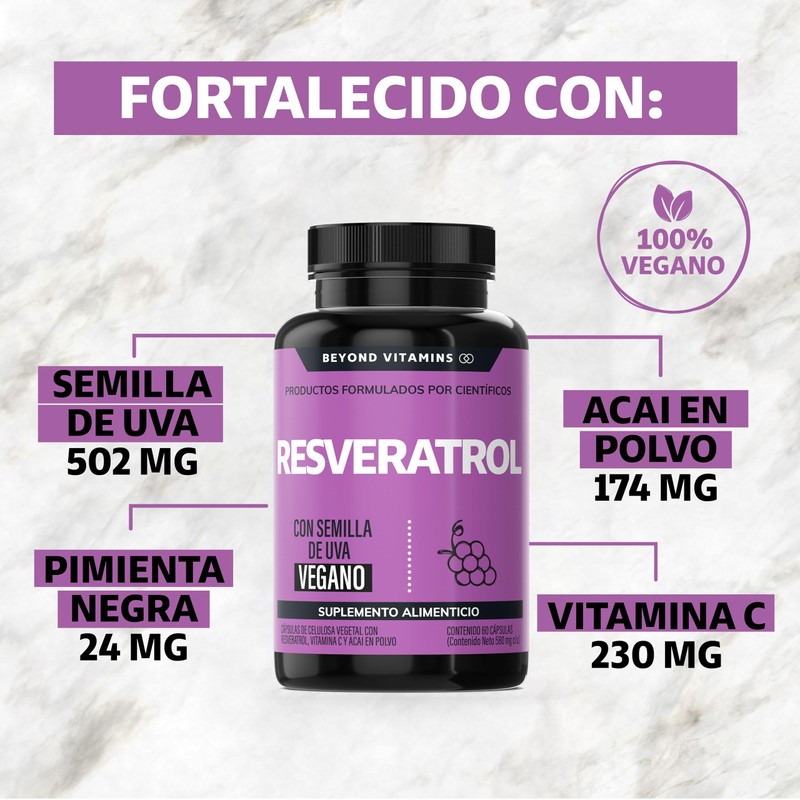 Resveratrol | 100% vegano | Con Pimienta Negra para mejor