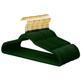 ManGotree Velvet Coat Hangers with 360° Swivel Gold Hook, Non-Slip Felt Suit Hangers, Slim Space Saving Clothes Hanger for Jacket, Sweater, Shirt, Dress, Pants (36 Pack, Green)