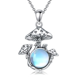 YEESIA Mushroom Necklace, 925 Sterling Silver Mushroom Pendant Necklace, Moonstone Necklace, Mushroom Gifts for Women, Mushroom Lovers, Sterling Silver, Moonstone
