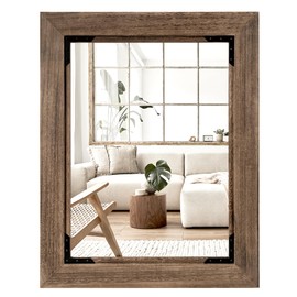 28"x36" Solid Wood Bathroom Mirror Tempered Glass for Wall Mounted, Rustic Wood Frame Wall Mirror Decorative for Living Room Bedroom Vanity Mirror, Rustic Brown