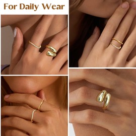 FUNRUN JEWELRY Gold Rings for Women Non Tarnish 14K Gold Chunky Ring Set Statement Band Stacking Ring Gold Stackable Rings Size 8