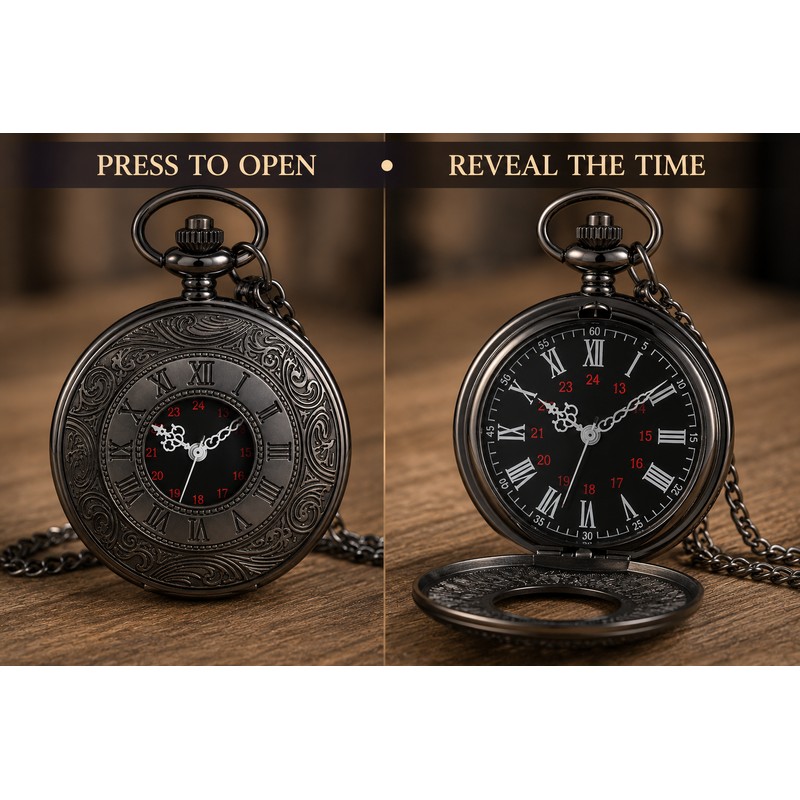 Vintage Roman Numeral Pocket Watch for Men – Engraved Quartz