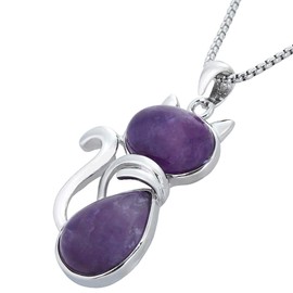 mookaitedecor Purple Amethyst Crystal Cat Pendant Necklace Women Men, Semi Precious Stone Healing Crystal Necklace Animal Kitty Kitten Jewellery Gift for Cat Lovers Mum Daughter Girl Chakra Amulet
