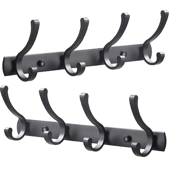 Spotact 2pcs Wall Mounted Coat Rack, 4 Dual Hooks for