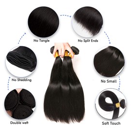 Real Hair Wefts for Sewing Human Hair Bundles Straight Bundles Weave Hair Bundles 22 24 26 Inch Human Hair Brazilian Natural Colour Real Hair Wefts for Sewing No Smell Human Hair
