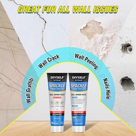 DIYSELF 18 Pack Drywall Repair Kit, Rapid Wall Patch Repair Kit with 2 Spackle Tubes & 6 Wall Patches, Drywall Putty for Nail Holes, Sheetrock, Home Repair, Wall Plaster, Hole Filler, Spackling Paste