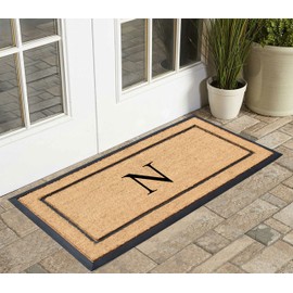 A1HC Natural Coir & Rubber Large Monogrammed Door Mat 24x48 Inches Thick Durable Doormats for Entrance Heavy Duty, Thin Profile Front Door Mat, Long Lasting Front Door Entry Doormats