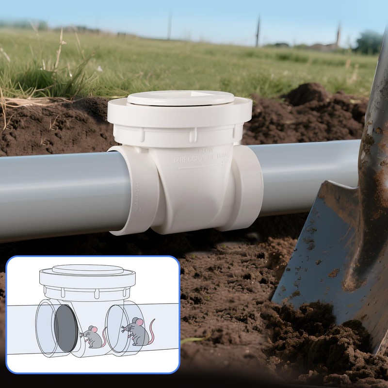 ​2" White PVC Backwater Valve, Sewage and Rainwater Backflow Preventer