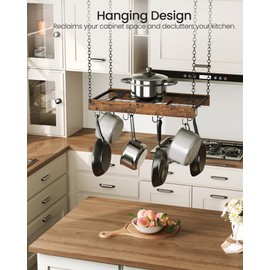 CHOEZON Hanging Pot Rack, Vintage Pot Hangers for Kitchen, Ceiling Mounted Pot Rack, Pot and Pan Hanging Rack with 12 S-Shaped Hooks, for Cookware Storage, Rustic Brown and Black TPR01BF