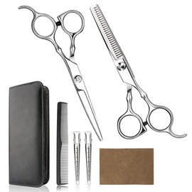Himart Hair Cutting Scissors Professional Home Haircutting Barber/Salon Thinning Shears Kit with Comb and Case for Men/Women (Silver)