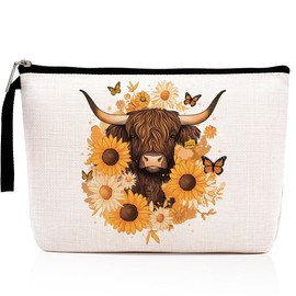Cow Print Stuff Cow Gifts Farm Animals Western Makeup Bag Country Stuff Cosmetic Bag for Women Her Country Girls Best Friend Sunflower Zipper Pouch Western Stuff Travel Bag Graduation Birthday Gifts