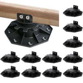 POPMERE 12 Pack Adjustable Deck Support, High Load Pedestal Deck Foundation Base Support for Floating Deck Platform Deck Floor Height Adjustable Range from 1-3/16" to 2-3/8", Black