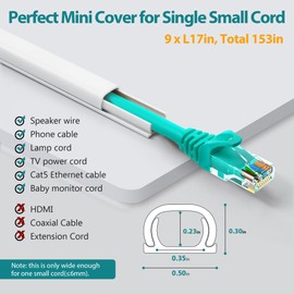 One Cord Cover Wall 153in(9X L17in), Mini Wire Hider, Self-Adhesive Wire Cover for Hiding Speaker Wire, Baby Monitor Cord - Paintable Wire Channel for Cable Concealer, W0.5in H0.3in, CMR05 White