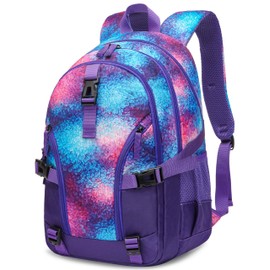 BLUEFAIRY Purple Backpack for Girls Book Bags for Midlde High School Collge 18" Bookbags for Teenagers Tie-Dye Coral Print Causal Dayback with Large Compartment Fits 15.6 Inch Laptop