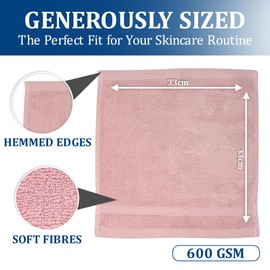 Towelogy Zero Twist Face Cloths 33x33cm - 100% Egyptian Cotton Washcloths Absorbent & Super Soft Hotel Quality Towels | Oeko-Tex Certified (2, Blush Pink)