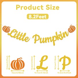 Little Pumpkin Baby Shower Banner - Fall Pumpkin Baby Shower Party Decorations, A Little Pumpkin is on the Way Bunting Letter Sign, Autumn Baby Shower Party Decorations Gold Glitter